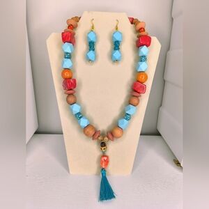 Vibrant Multicolor Beaded Necklace and Earring Set